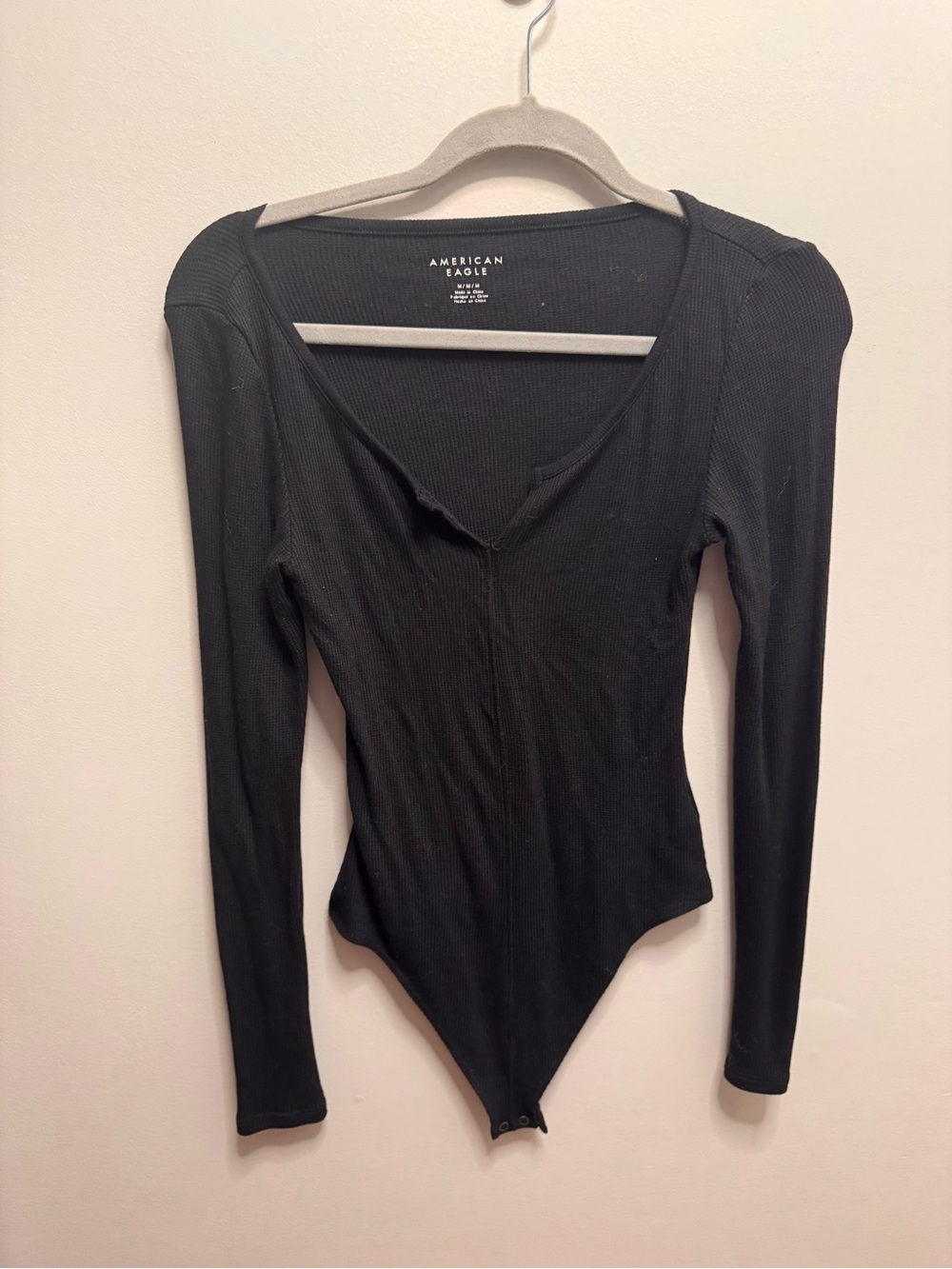 American Eagle Outfitters Waffle Long-Sleeve V-Neck Bodysuit